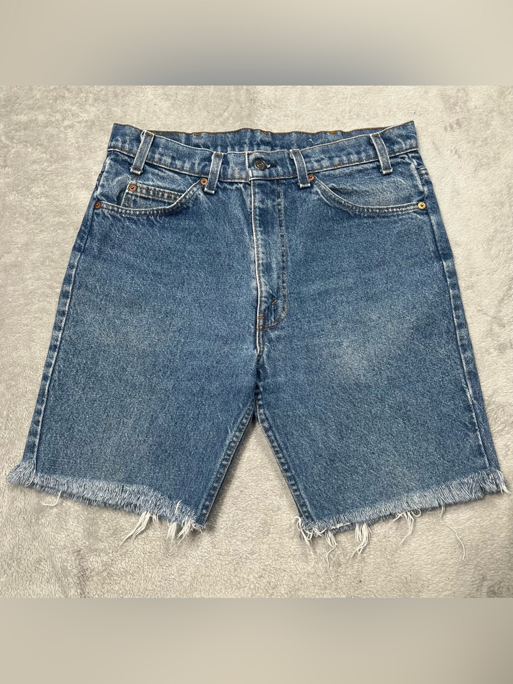 Vintage 80s Levi 517 Cut Off Jorts Mens 32 Blue Orange Tab Denim Shorts USA Made